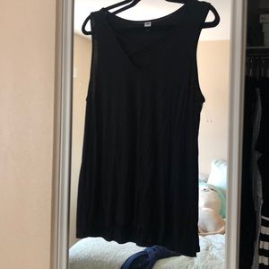 Plus size black tank top with criss cross